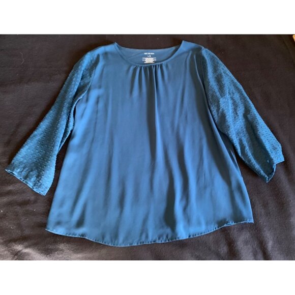 Van Heusen Womens Large Blue Blouse with Textured Sleeves - Picture 1 of 9